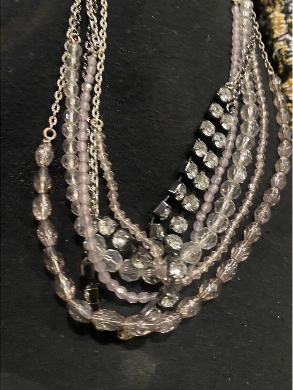 American Eagle Outfitters Layered Necklace Pink Glass Beads Rhinestone Silver